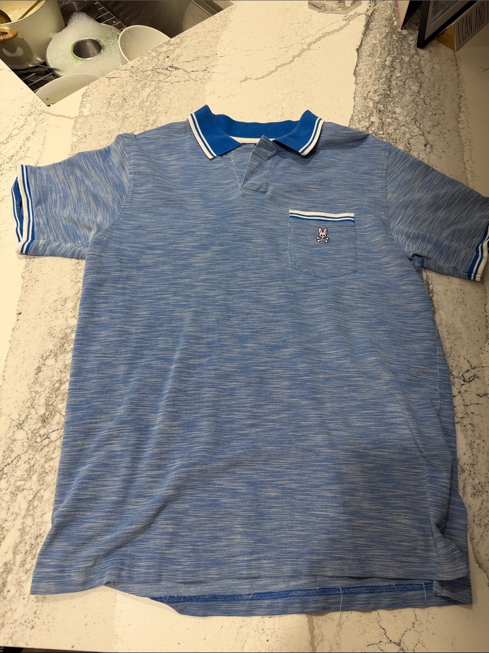 Psycho Bunny Sky Blue Heather Polo with Contrast Collar